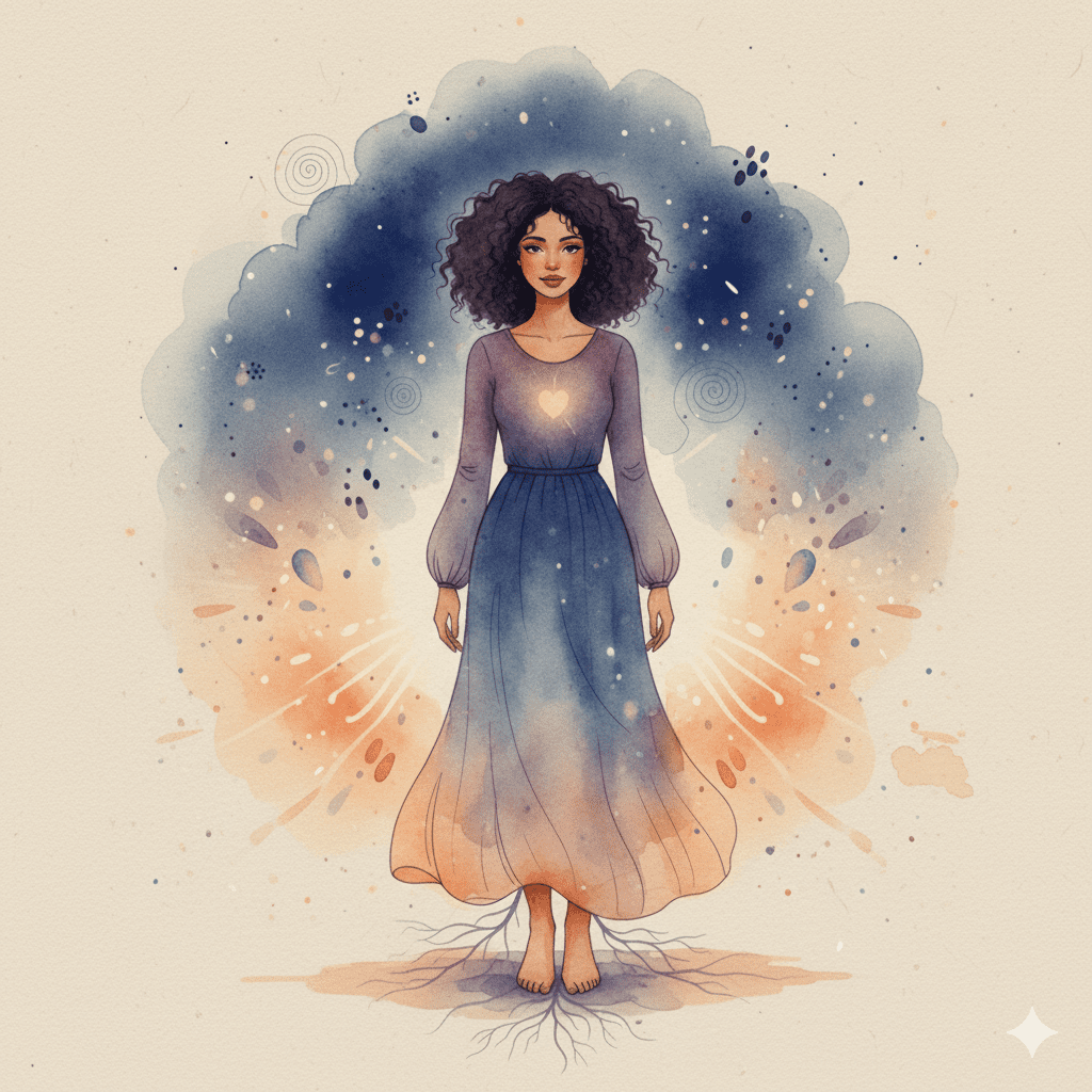 Femme avec une robe flottante.